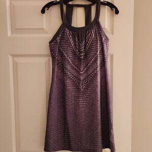 PrAna Grey and White Graphic-print Halter Dress w/built-in Bra w/removable pads